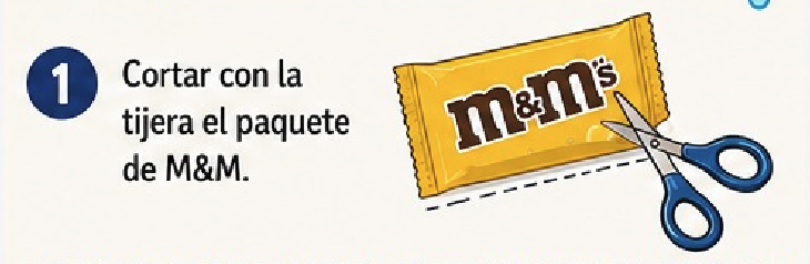 Paso 1: Cortar con la tijera el paquete de M&M's.